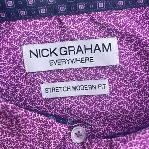 Nick Graham Men’s Purple Patterned Stretch Button-Down Shirt